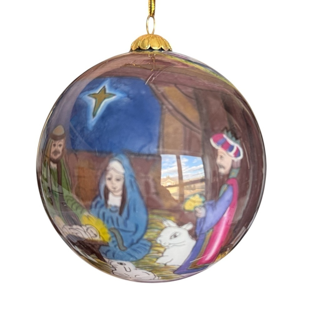 1998 4” Pier 1 Imports Nativity Theme Glass Christmas Ornament By Li Bien Jesus